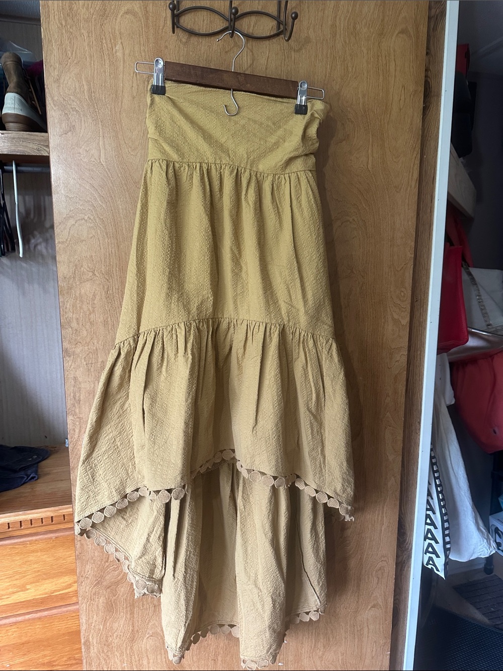 Anthropologie Mustard Yellow High-Low Tiered Skirt